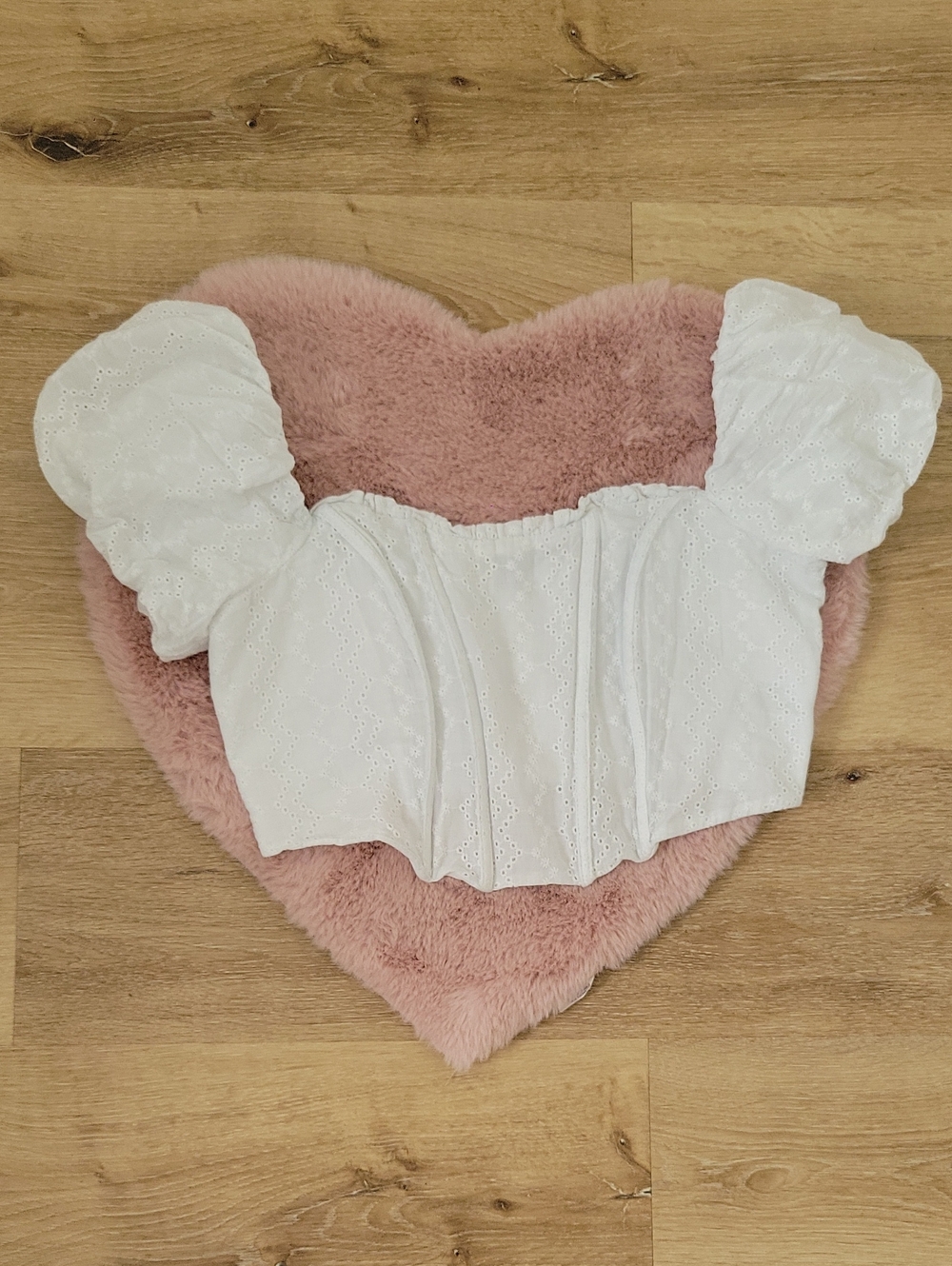 wild fable White Eyelet Puff-Sleeve Corset Crop Top